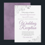 Elegant Lavender Purple & Silver Wedding Reception Invitation<br><div class="desc">These beautiful wedding reception invitations feature a simple yet elegant design with lavender purple script lettering and silver faux foil curls and swirls in the corners. The design is posh,  elegant and classy. Perfect way to invite your friends and family to join in your wedding celebration!</div>