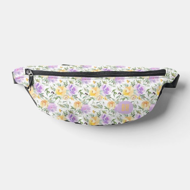 Elegant Lavender Purple Yellow Roses Floral Bum Bags (Lay Down)
