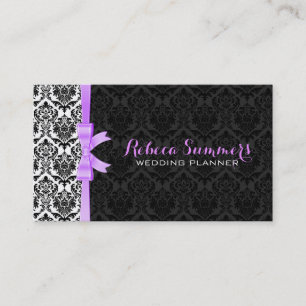 Elegant Lavender Ribbon Black & White Damasks 2a Business Card