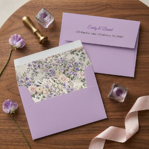 Elegant Lavender & Rose Purple Wedding Envelope