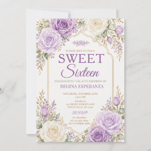 Elegant Lavender Rose Sweet Sixteen Birthday  Invitation
