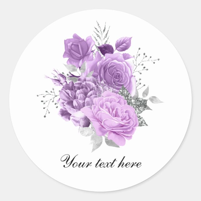 Elegant lavender roses customisable classic round sticker (Front)
