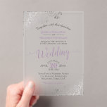 Elegant Lavender & Silver Calligraphy Wedding Acrylic Invitations<br><div class="desc">These beautiful acrylic wedding invitations feature a design that is elegant,  classy,  stylish,  and glam with fancy lavender purple script calligraphy and delicate silver curls and swirls in the corners. Wonderful way to create a lasting impression and invite your guests to share in your joy on your special day!</div>