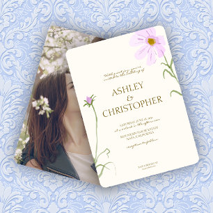 Elegant Lavender Spring Wildflower Photo Wedding Invitation