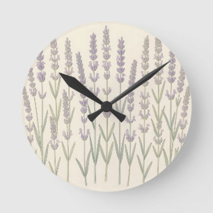 Elegant Lavender Stalks Soft Purple Botanical Round Clock