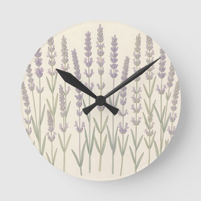 Elegant Lavender Stalks Soft Purple Botanical  Round Clock (Front)