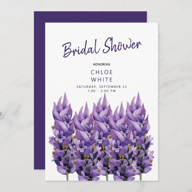 Elegant Lavender Stems Bridal Shower Invitation (Front/Back)