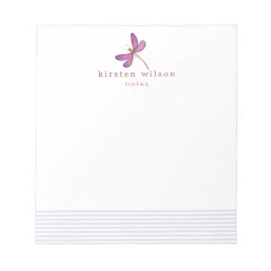 Elegant Lavender Stripes & Dragonfly Personalised Notepad