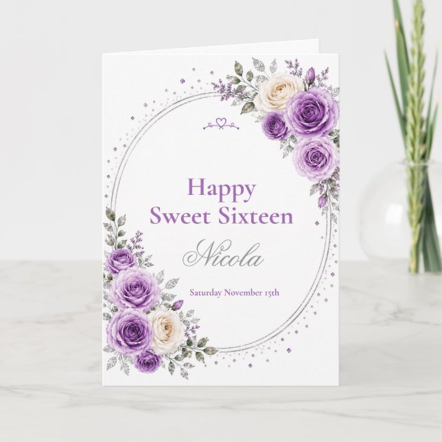 Elegant Lavender Sweet 16 Card (Front)