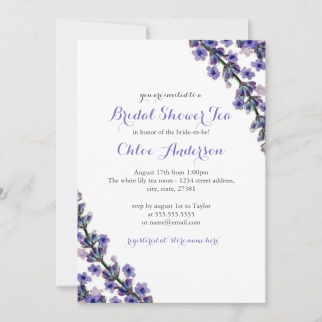 Elegant Lavender Teacup Bridal Shower Invitation (Front)