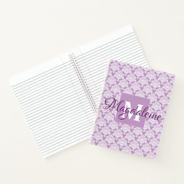 Elegant Lavender Vintage Damask Monogram & Name Notebook (Inside)