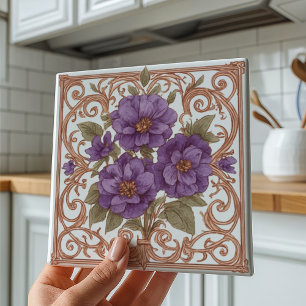 Elegant Lavender Vintage Nouveau Floral Tile