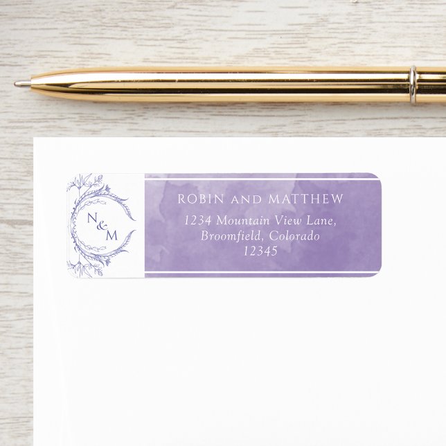 Elegant Lavender Watercolor, Monogram Wedding Labe (Creator Uploaded)