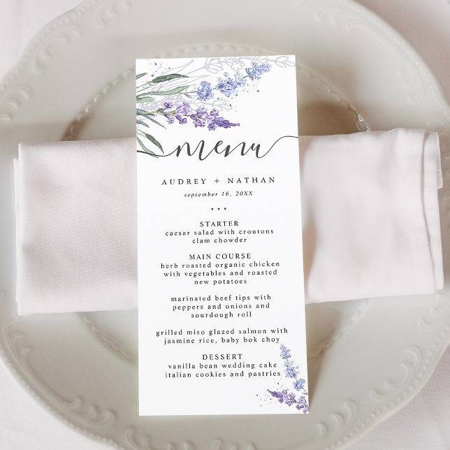 Elegant Lavender Watercolor Wedding Menu (Elegant Lavender Watercolor Wedding Menu)