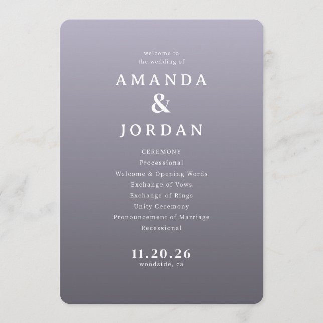 Elegant Lavender Wedding Ceremony Program Programme (Front)