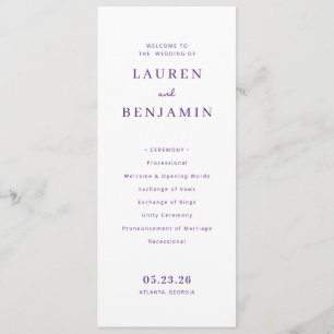 Elegant Lavender Wedding Ceremony Programme