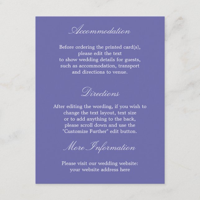 Elegant Lavender Wedding Details Card (Front)