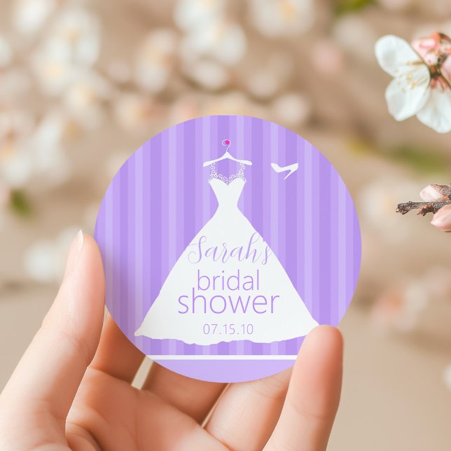 Elegant Lavender Wedding Dress Bridal Shower Classic Round Sticker (Creator Uploaded)