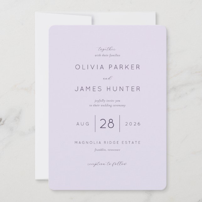 Elegant Lavender Wedding Invitation (Front)