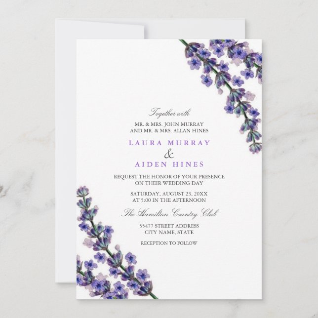 Elegant Lavender Wedding Invitation (Front)