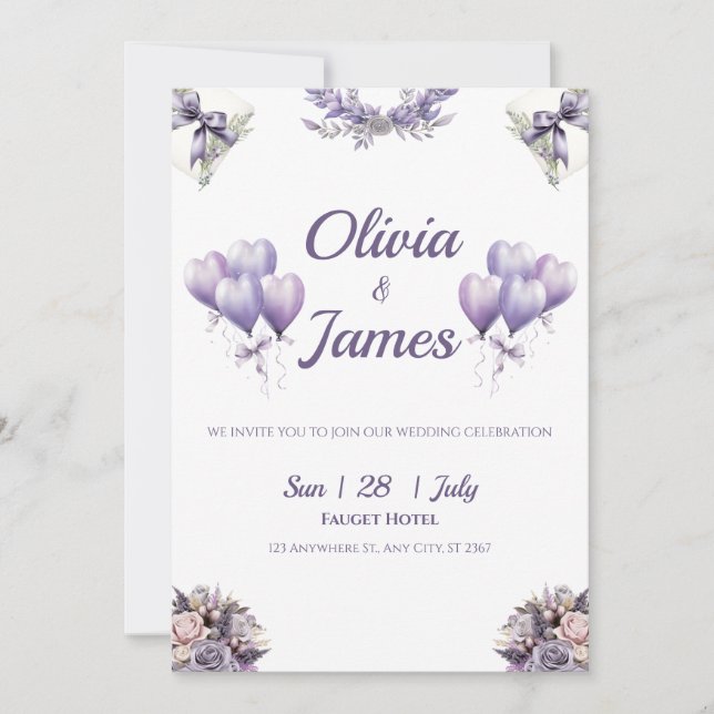 Elegant Lavender Wedding Invitation (Front)