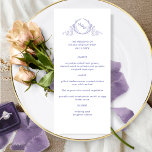 Elegant Lavender Wedding Menu with Monogram<br><div class="desc">Delight your guests with this beautiful wedding menu, featuring an elegant hand-drawn botanical monogram with the initials of the couple in an attractive lavender purple tone. Easy to fill in the template with your details and menu and order your prints! Part of our "Lavender Watercolor Botanical Monogram Wedding" Collection with...</div>