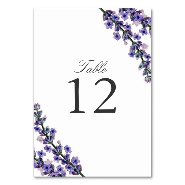 Elegant Lavender Wedding Table Number Card (Front)
