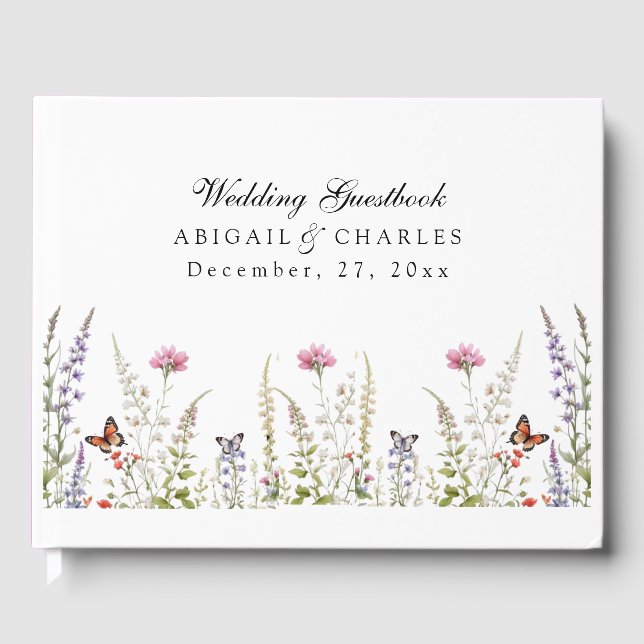 Elegant Lavender & Wildflower Bloom  Guest Book (Front)