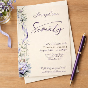 Elegant Lavender Wildflower Script 70th Birthday Invitation