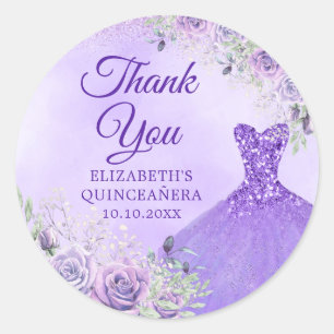 Elegant Lavender Winter Snowflake Quinceañera Classic Round Sticker