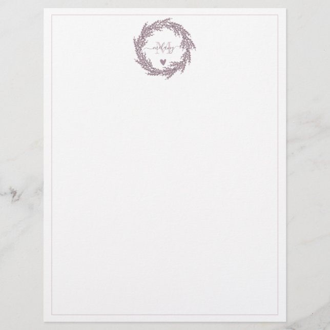 Elegant Lavender Wreath - Monogrammed  Custom Letterhead (Front)