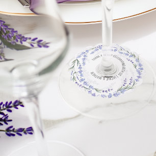 Elegant Lavender Wreath Wedding Favour Wine Glass Tag