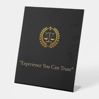 Elegant Law Firm Black Gold Scales of Justice Pedestal Sign