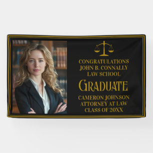 Elegant Law School Photo Graduation Party Black Banner
