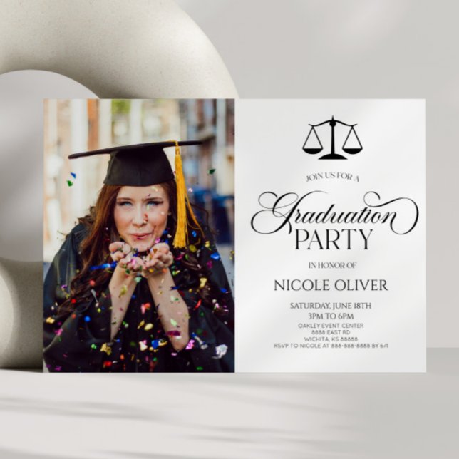 Elegant Lawyer Scale Custom Picture Graduation Invitation (Creator Uploaded)