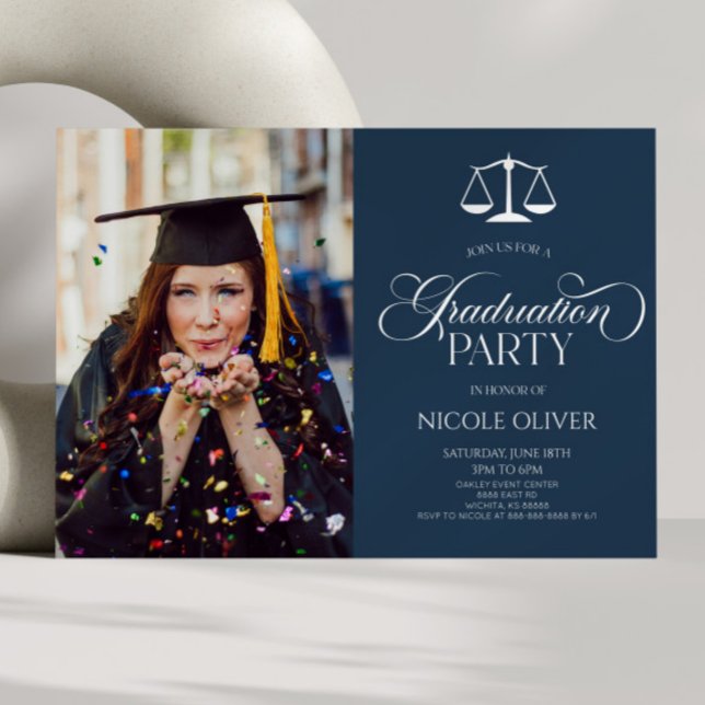 Elegant Lawyer Scale Custom Picture Graduation Invitation (Creator Uploaded)