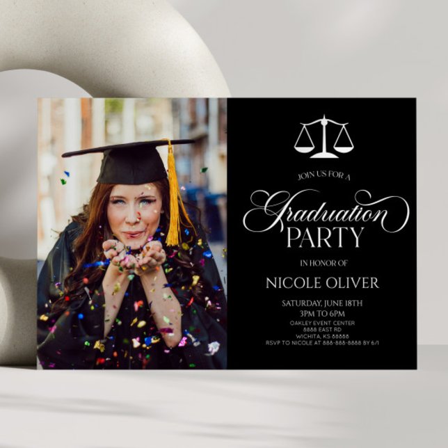 Elegant Lawyer Scale Custom Picture Graduation Invitation (Creator Uploaded)
