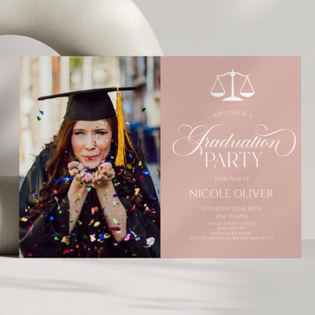 Elegant Lawyer Scale Custom Picture Graduation Invitation (Creator Uploaded)