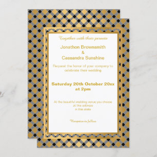 ELEGANT LAYERED GOLD WHITE CHECKERED PATTERN INVITATION