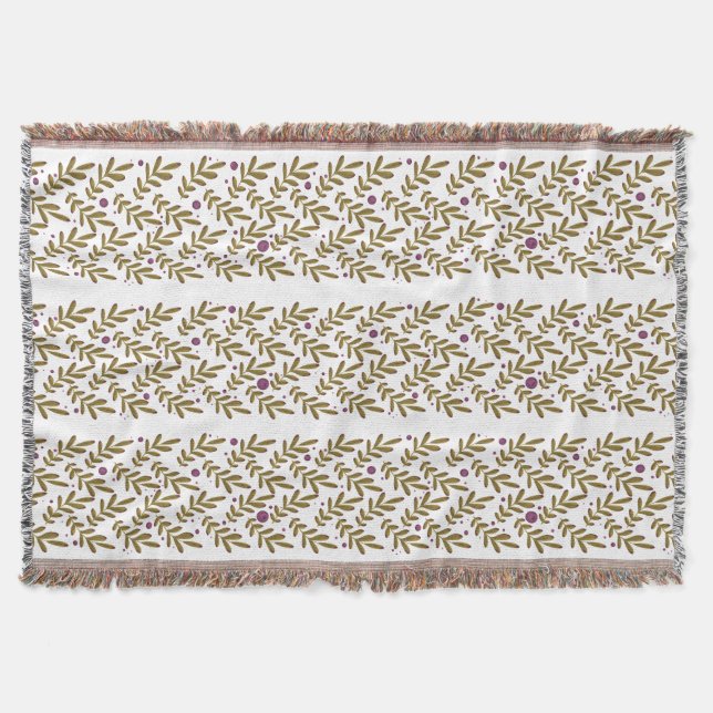 Elegant Leaf and Berry Pattern Throw Blanket  (Front)