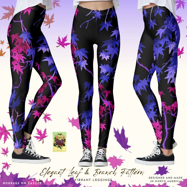 Elegant Leaf and Branch Pattern Vibrant Leggings (Creator Uploaded)