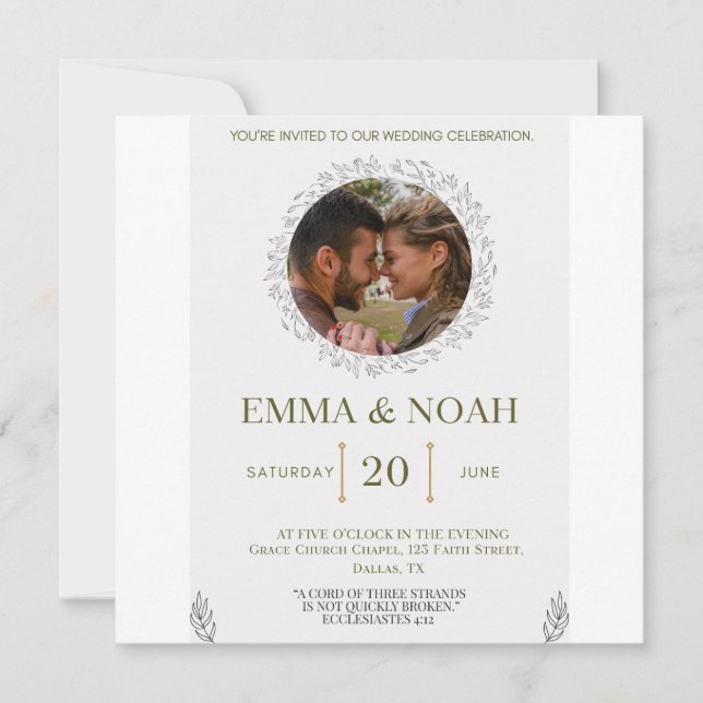 Elegant Leaf Arch Wedding Invitation with Ecclesia (Front)
