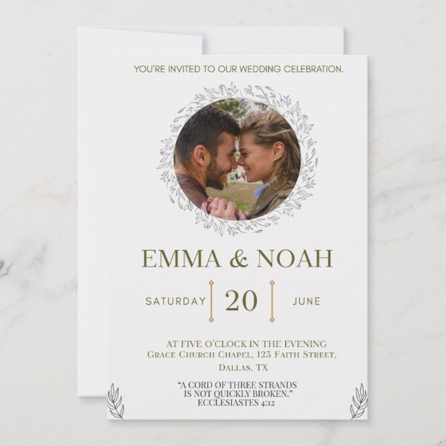 Elegant Leaf Arch Wedding Invitation with Ecclesia (Front)