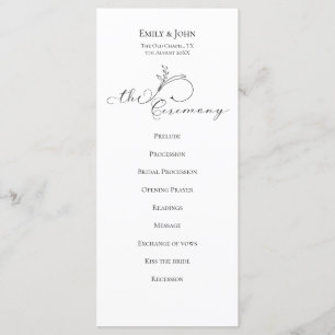 Elegant Leaf Black Script Typography Wedding Programme