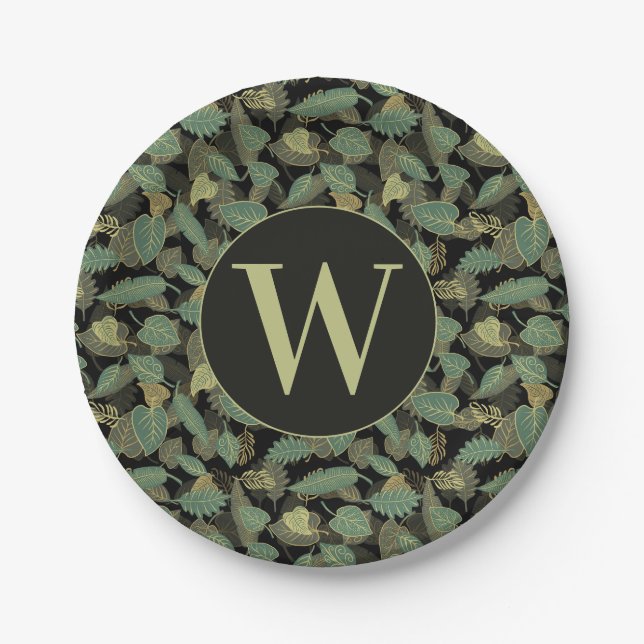 Elegant Leaf Design Botanical Initial Paper Plate (Front)