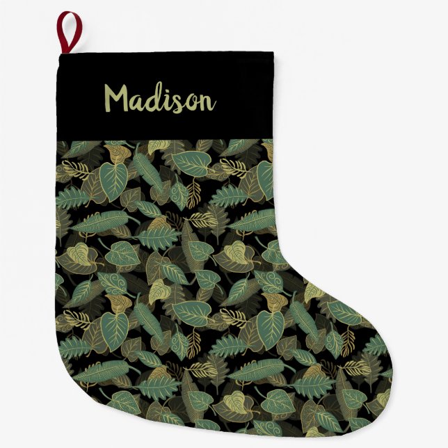 Elegant Leaf Design Botanical Large Christmas Stocking (Front)