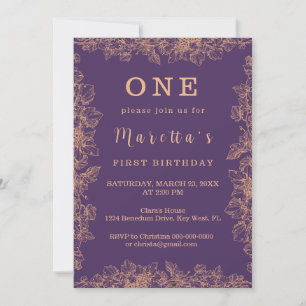 Elegant Leaf First Birthday Invitation