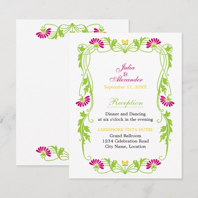 Elegant Leaf Floral and Swirls Reception Invitation (Front/Back)