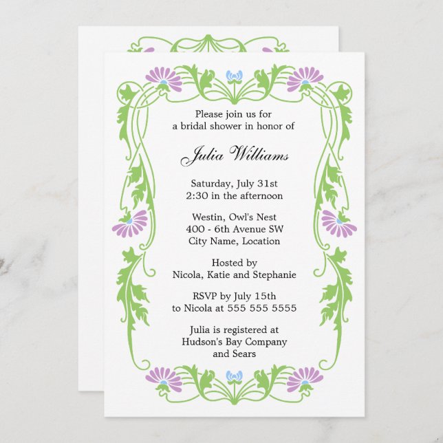 Elegant Leaf Floral Swirls Bridal Shower Invitation (Front/Back)