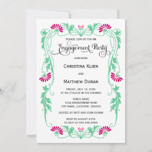 Elegant Leaf Floral Swirls Photo Engagement Party Invitation